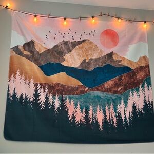 Anthropologie Mountain Tapestry with Pink and Blue